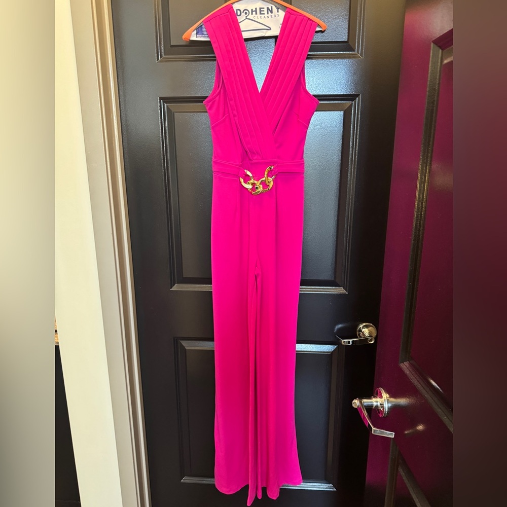 Hot pink & gold jumpsuit M